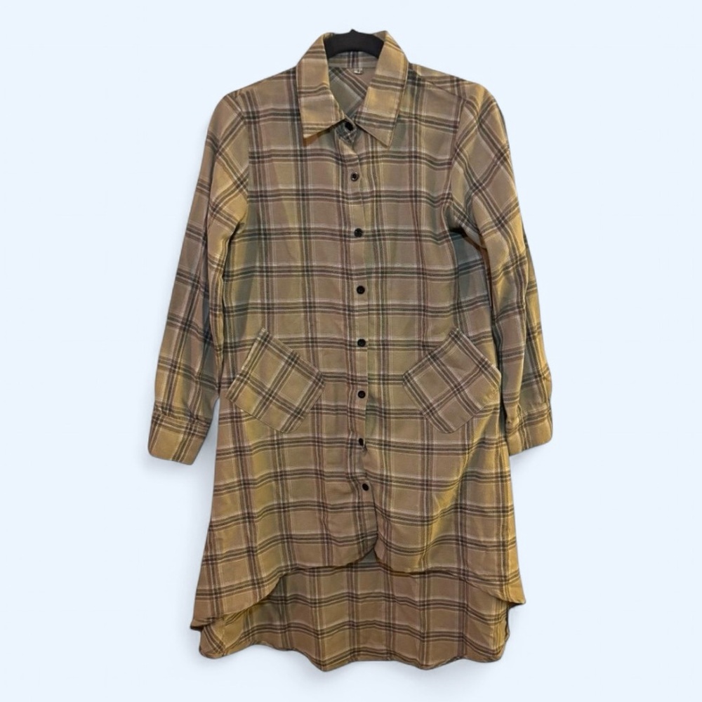 Plaid Long Sleeve Shirt Dress